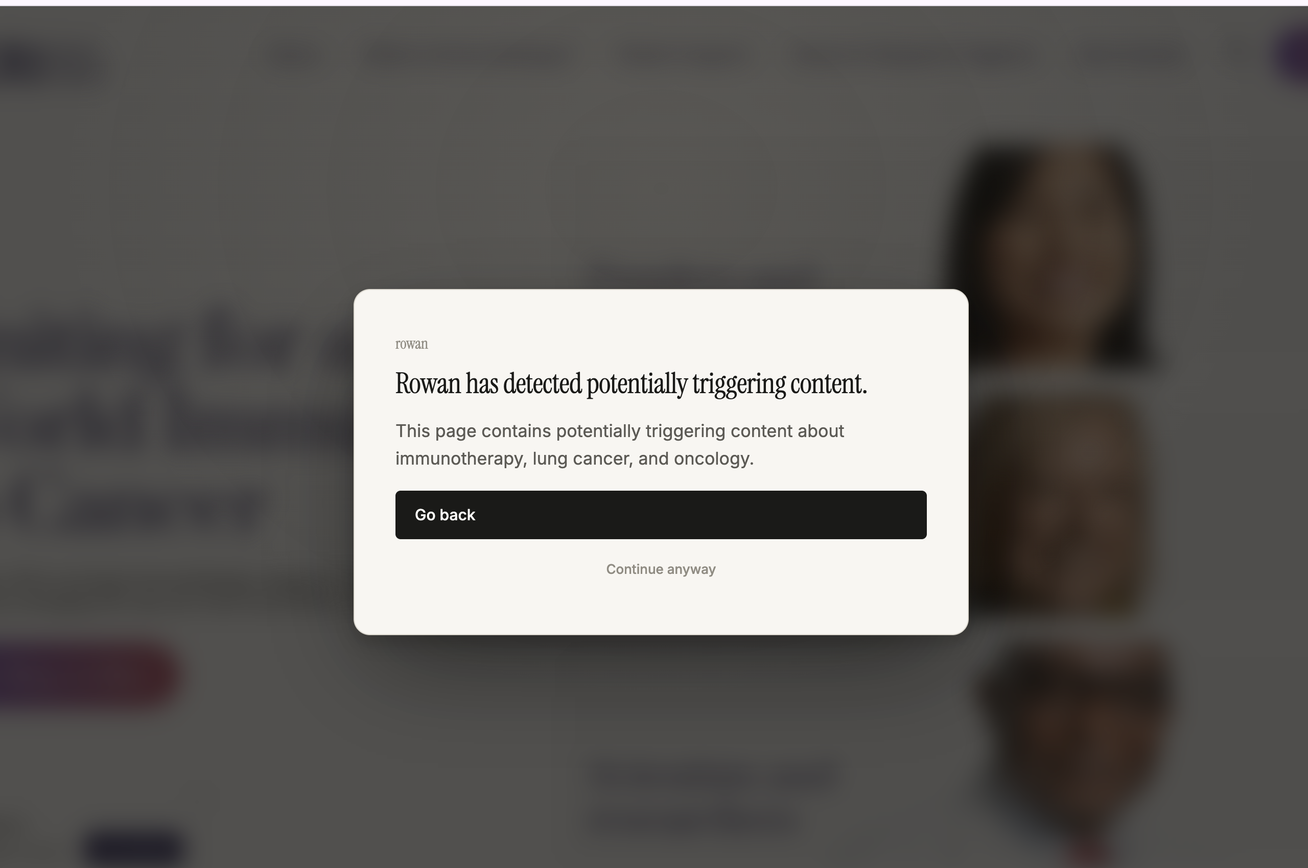 Page warning when Rowan detects triggering content on a page.